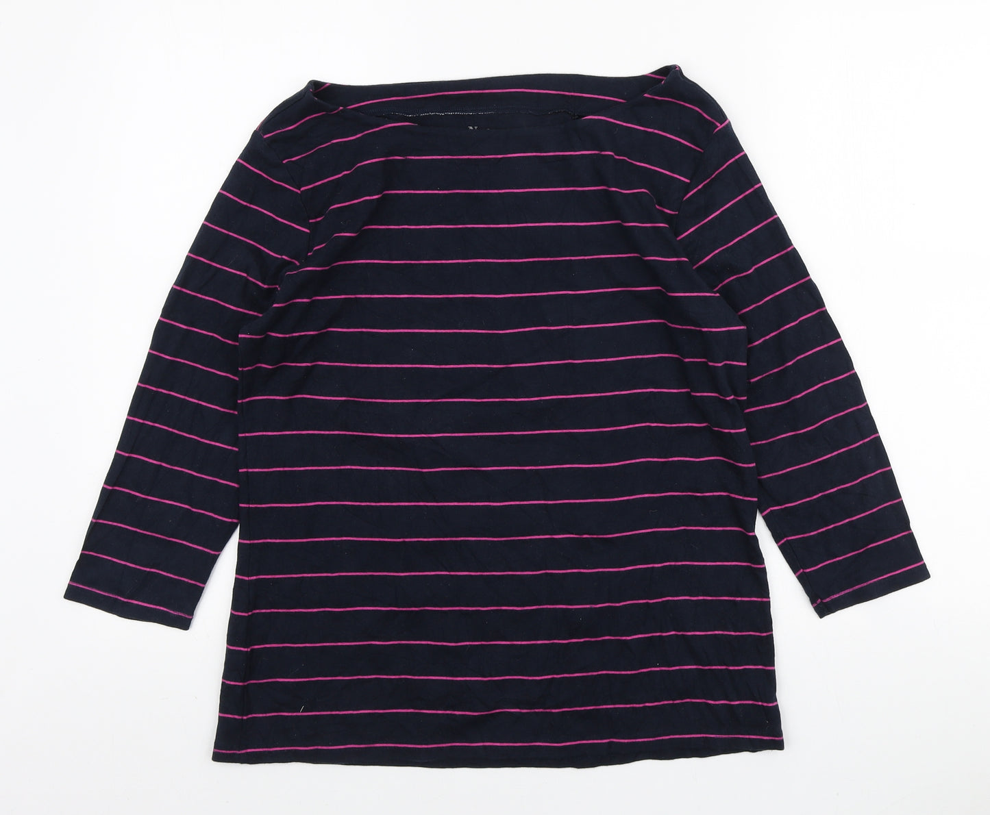 nutmeg# Womens Blue Striped Polyester Basic T-Shirt Size 16 Boat Neck