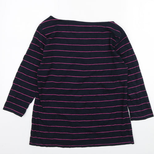 nutmeg# Womens Blue Striped Polyester Basic T-Shirt Size 16 Boat Neck