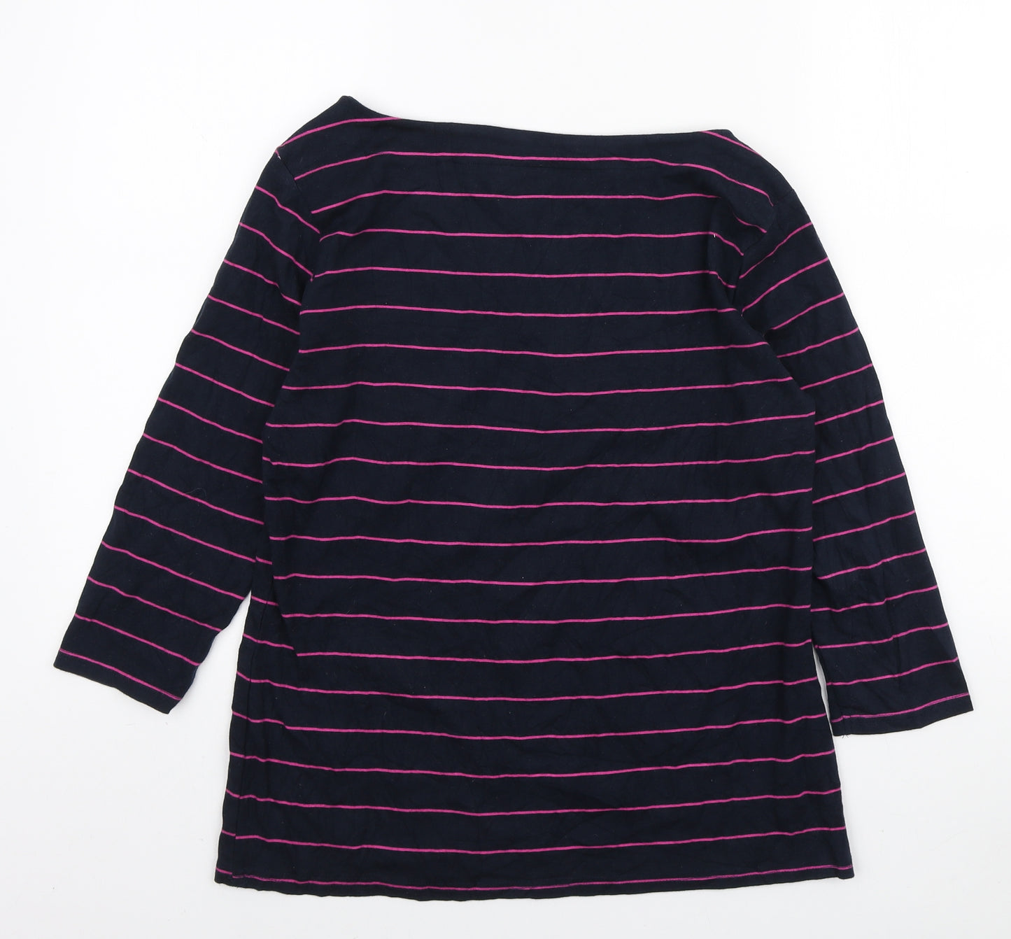 nutmeg# Womens Blue Striped Polyester Basic T-Shirt Size 16 Boat Neck