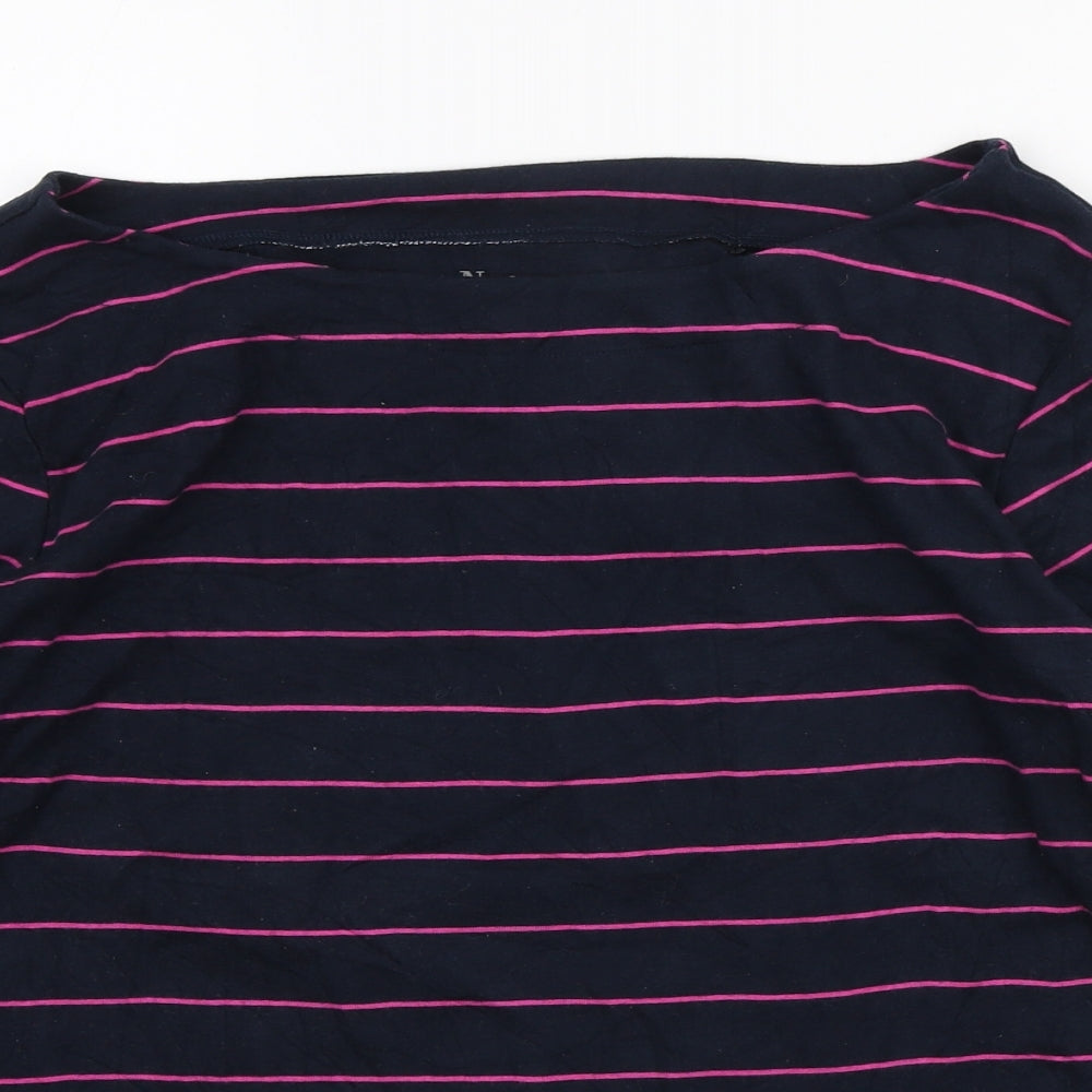 nutmeg# Womens Blue Striped Polyester Basic T-Shirt Size 16 Boat Neck