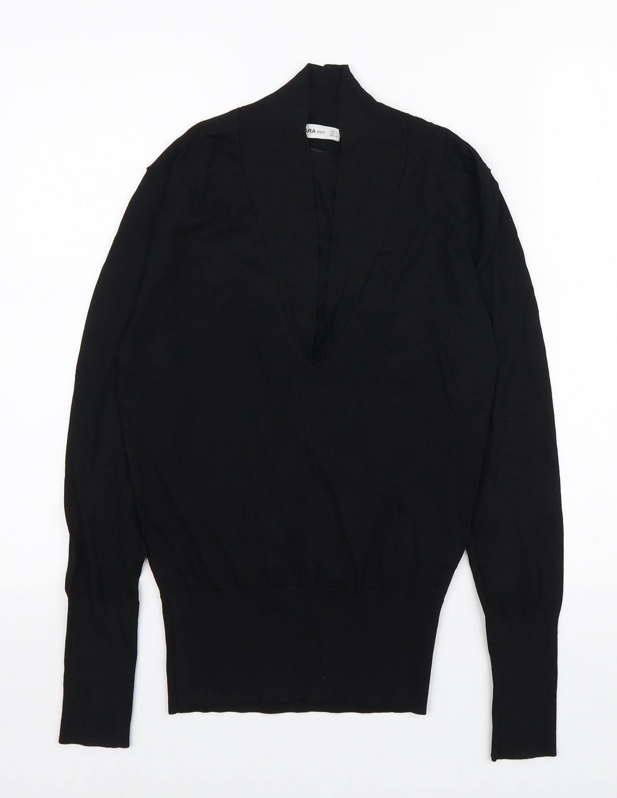 Zara Knit Womens Black V-Neck Viscose Pullover Jumper Size L