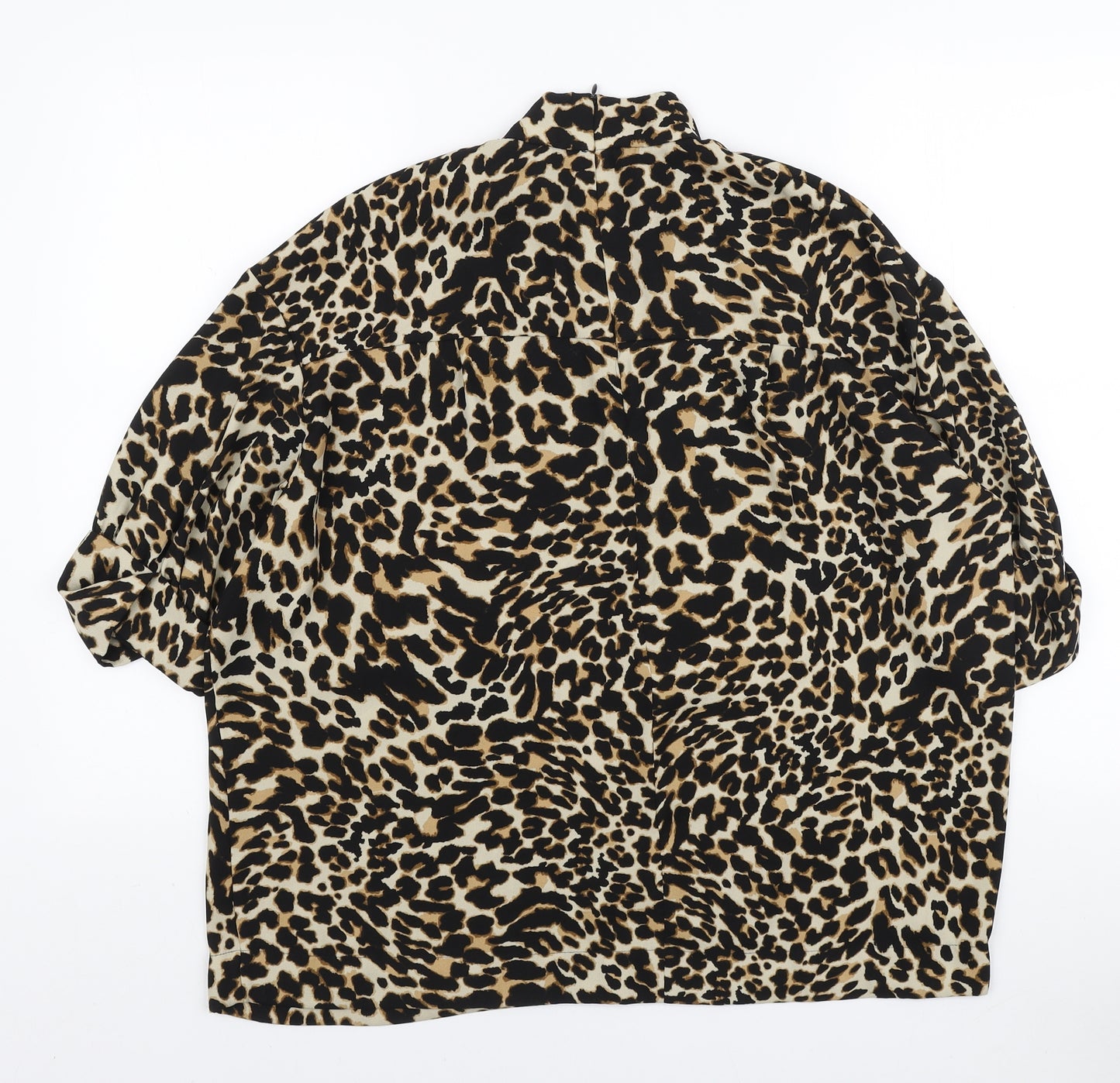 Zara Womens Brown Animal Print Polyester Basic Blouse Size S Mock Neck