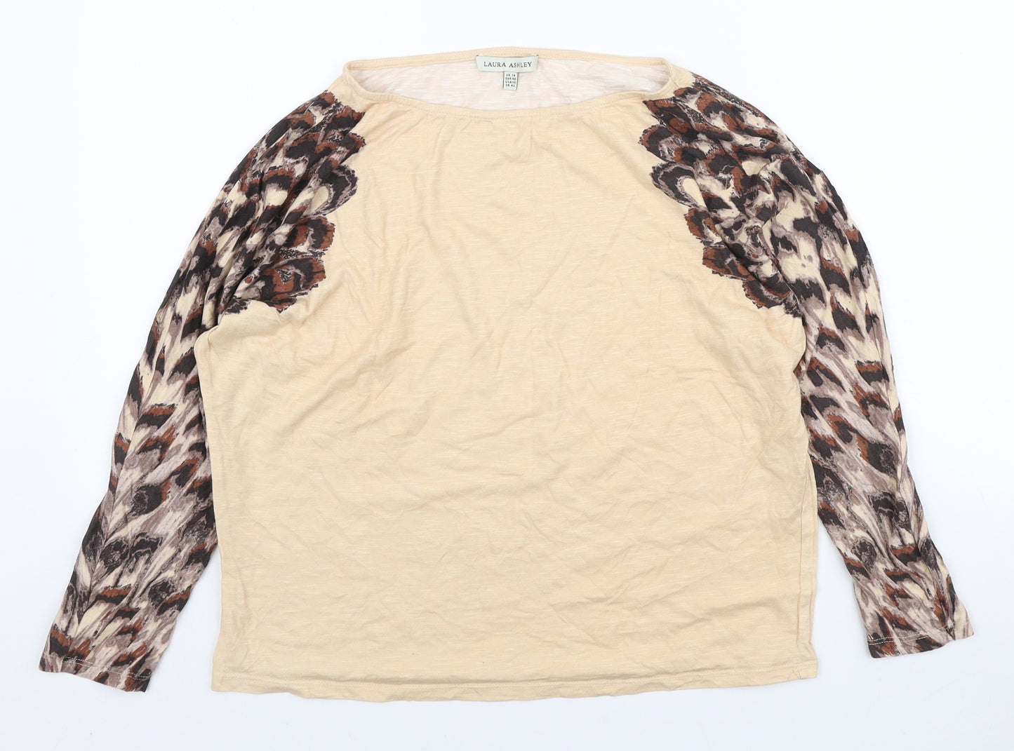 Laura Ashley Womens Beige Cotton Basic Tank Size 14 Round Neck - Sleeve animal pattern