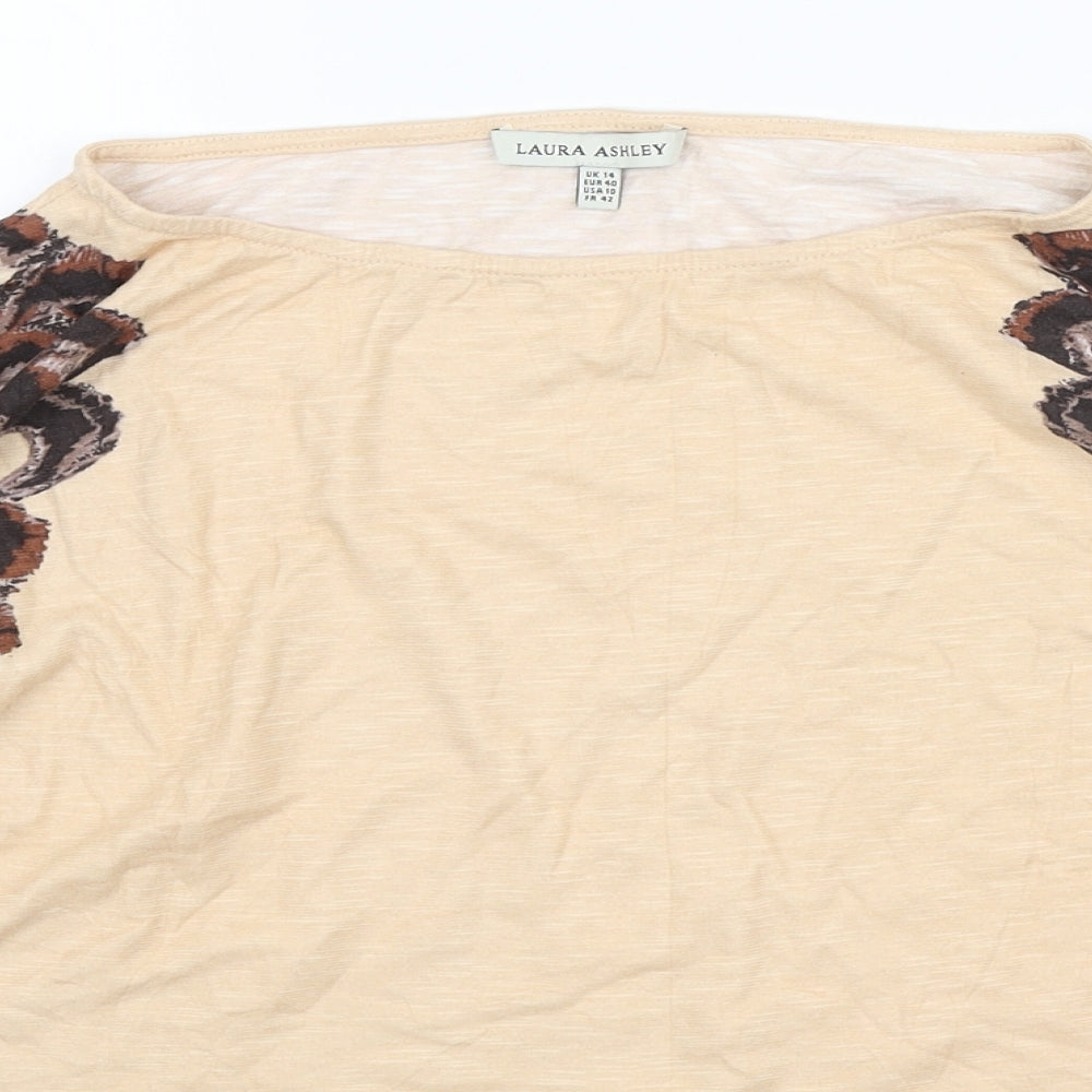 Laura Ashley Womens Beige Cotton Basic Tank Size 14 Round Neck - Sleeve animal pattern
