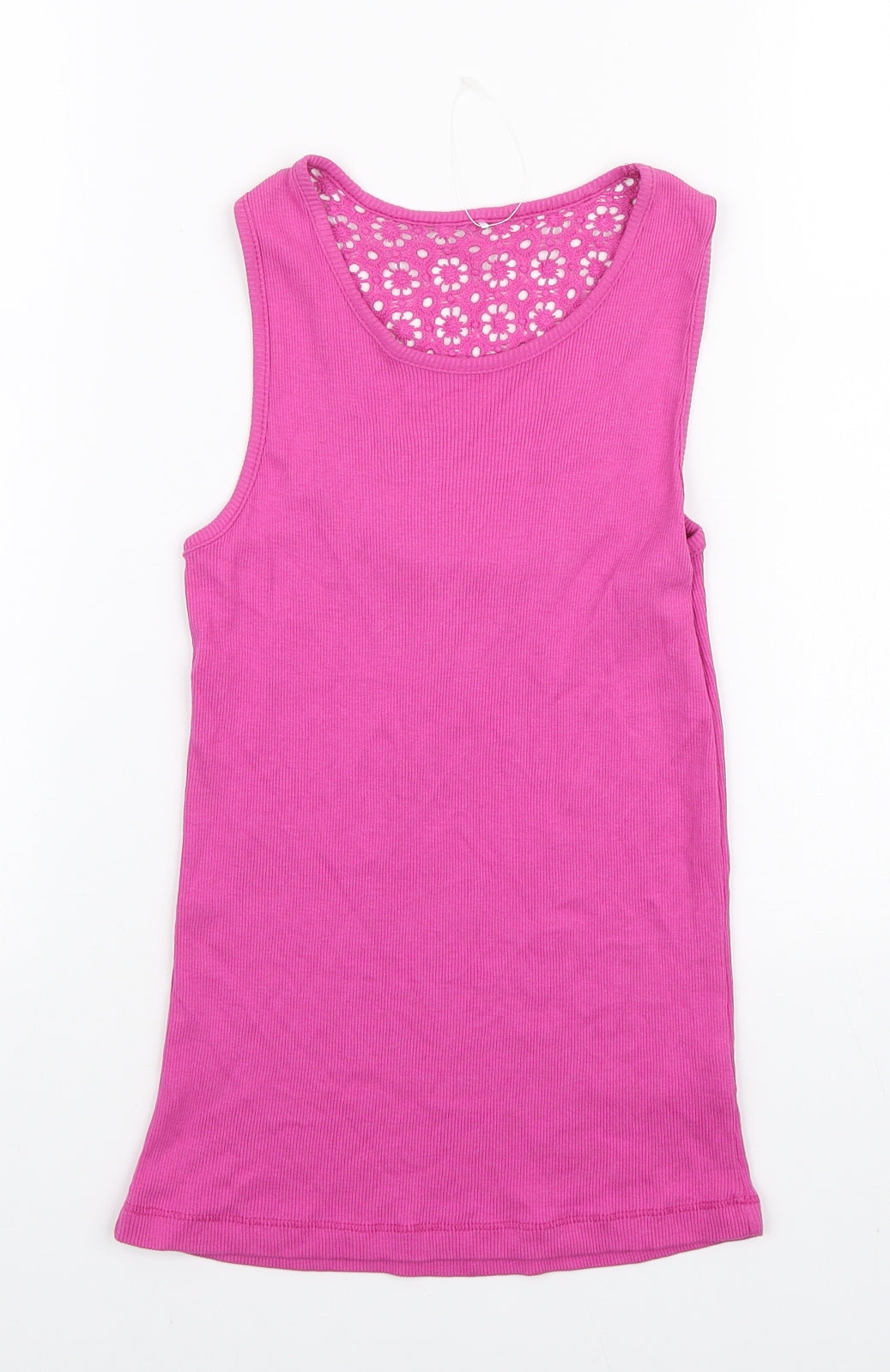George Girls Pink Cotton Basic Tank Size 11-12 Years Scoop Neck Pullover - Lace Back Detail
