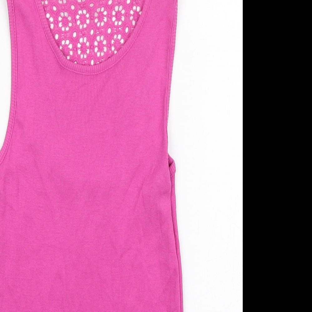 George Girls Pink Cotton Basic Tank Size 11-12 Years Scoop Neck Pullover - Lace Back Detail