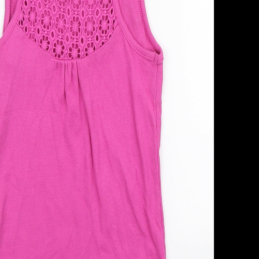 George Girls Pink Cotton Basic Tank Size 11-12 Years Scoop Neck Pullover - Lace Back Detail