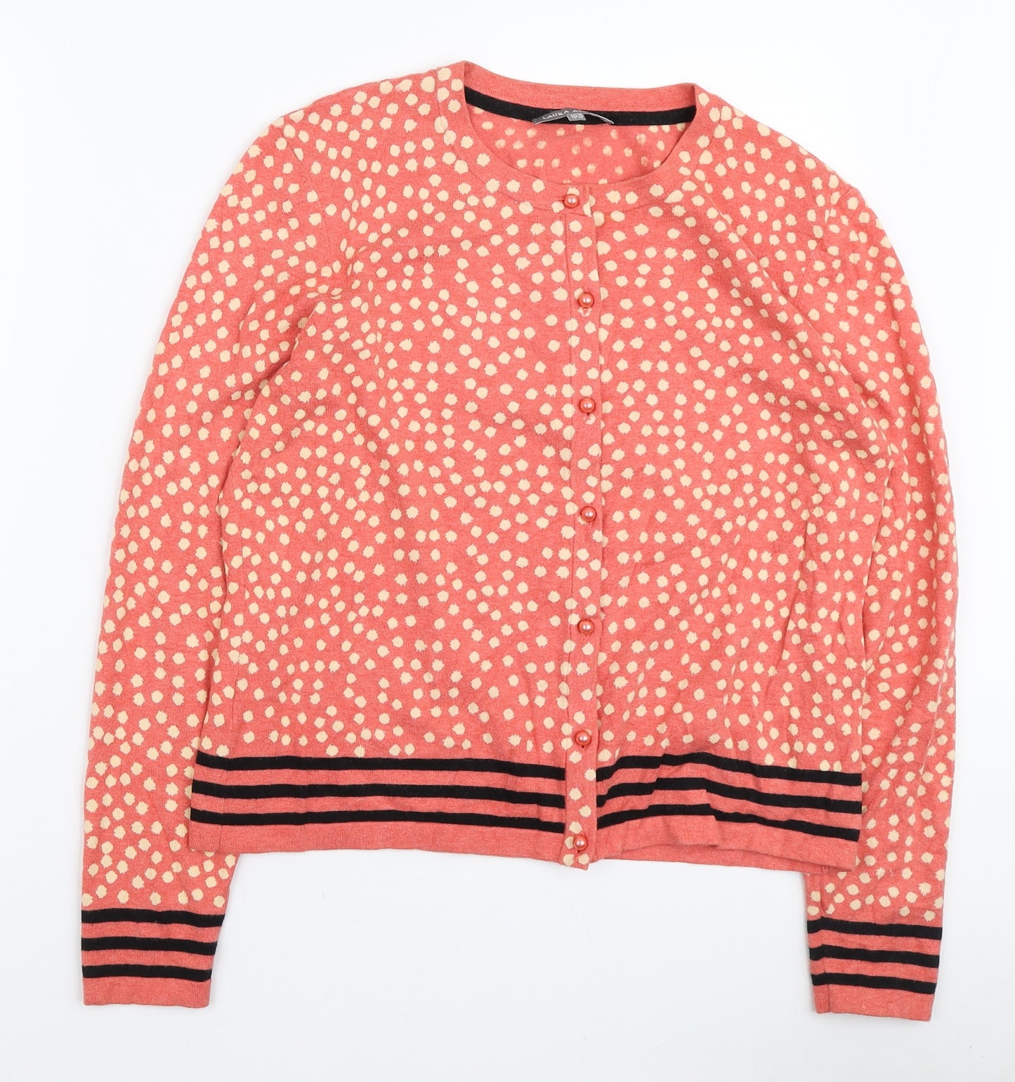 Laura Ashley Womens Pink Round Neck Geometric Polyester Cardigan Jumper Size 14