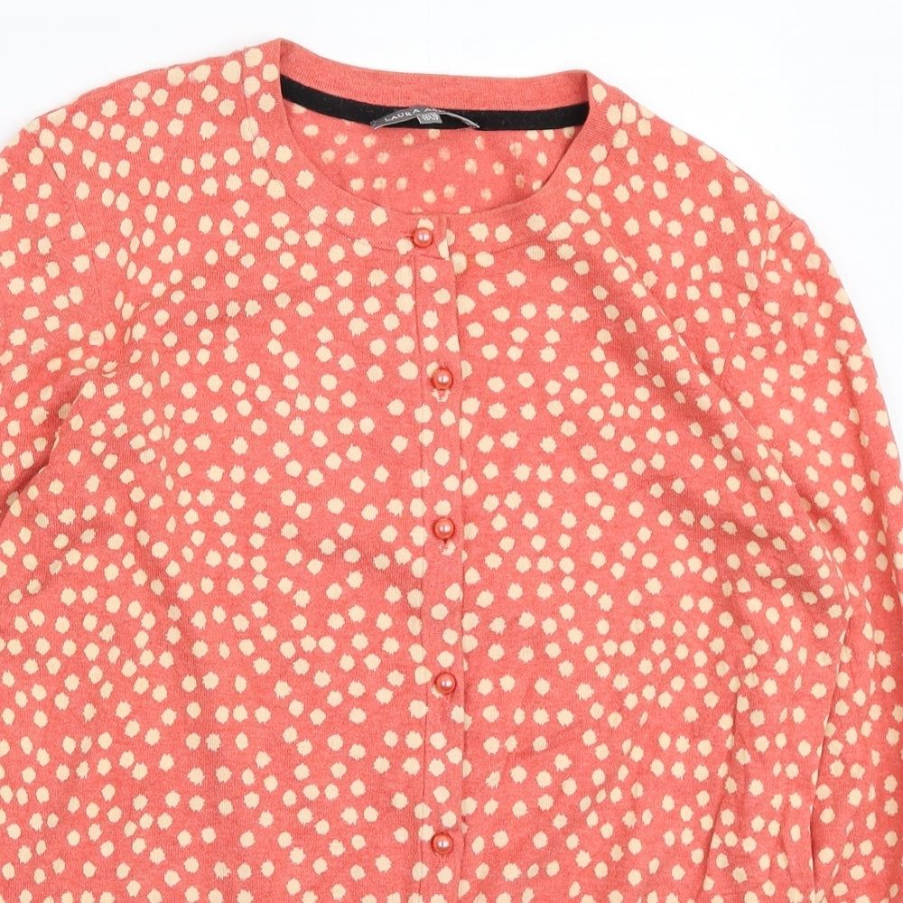 Laura Ashley Womens Pink Round Neck Geometric Polyester Cardigan Jumper Size 14