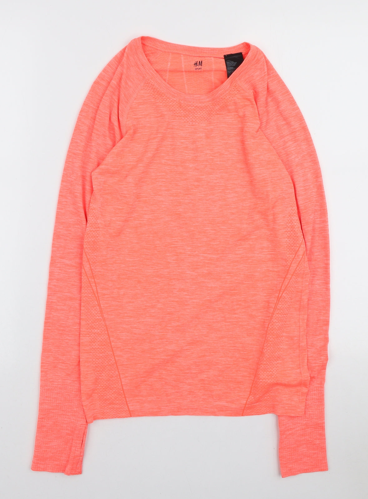 H&M Womens Orange Polyamide Pullover Casual Size S Round Neck Pullover - Thumb holes