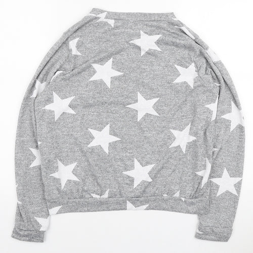 Boohoo Womens Grey Round Neck Geometric Polyester Pullover Jumper Size M