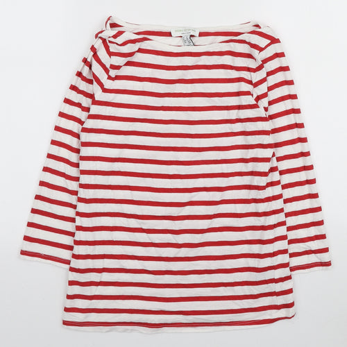 New Look Womens Red Striped Cotton Basic T-Shirt Size 10 Boat Neck