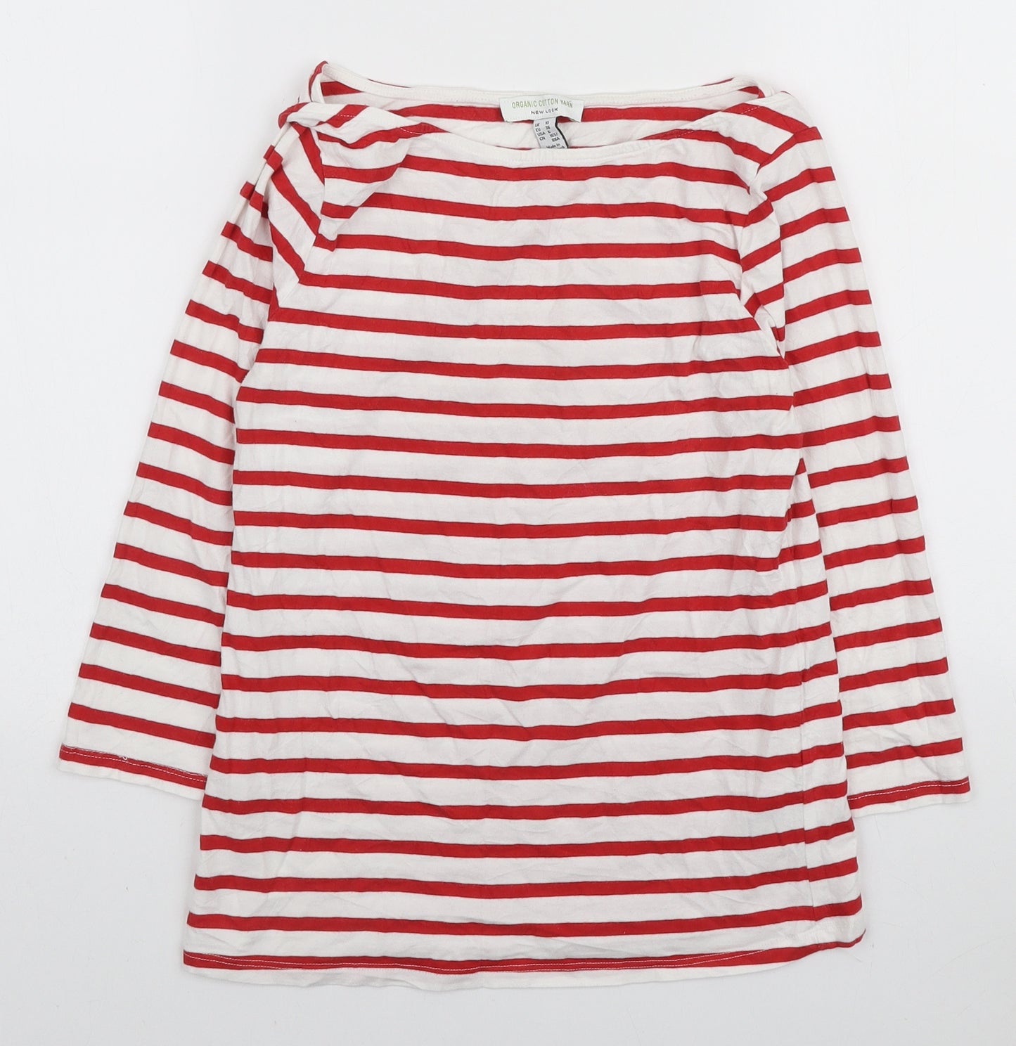New Look Womens Red Striped Cotton Basic T-Shirt Size 10 Boat Neck