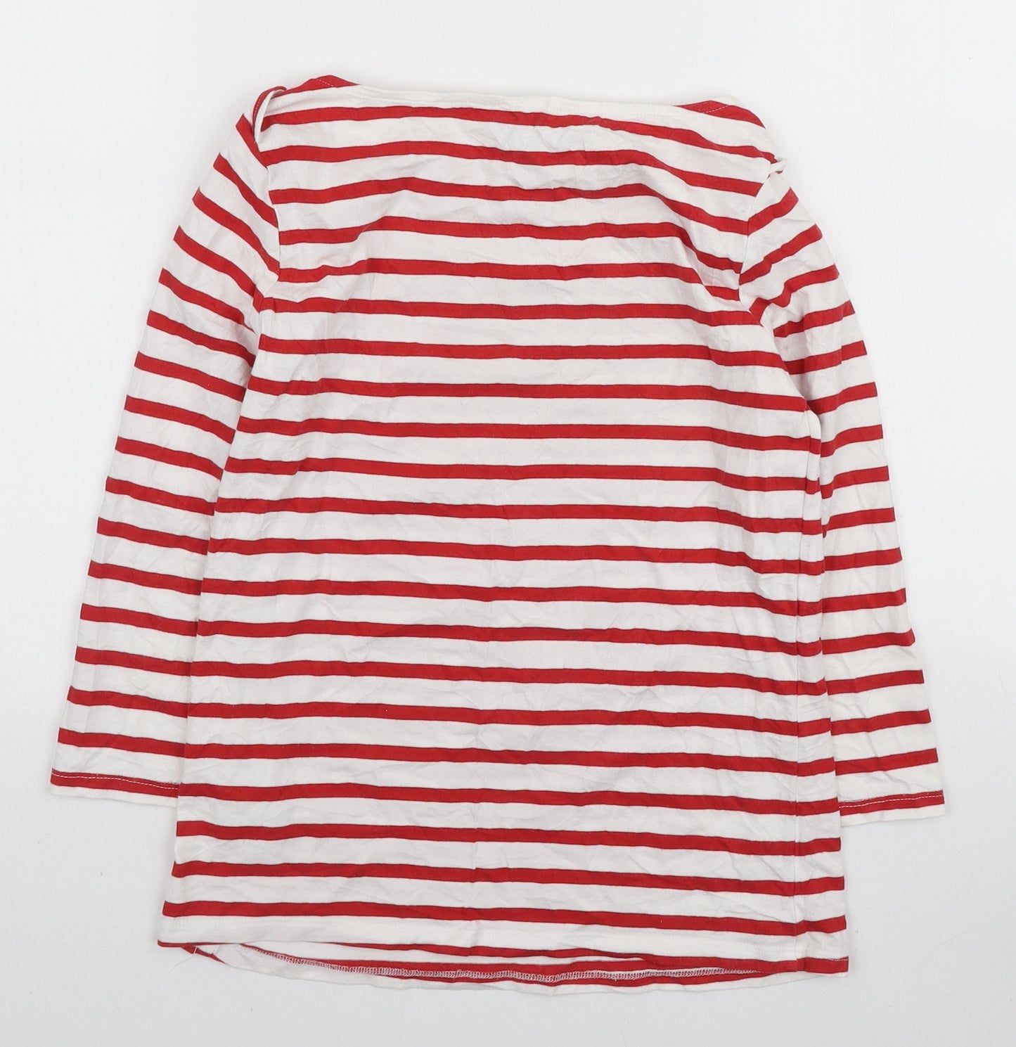New Look Womens Red Striped Cotton Basic T-Shirt Size 10 Boat Neck