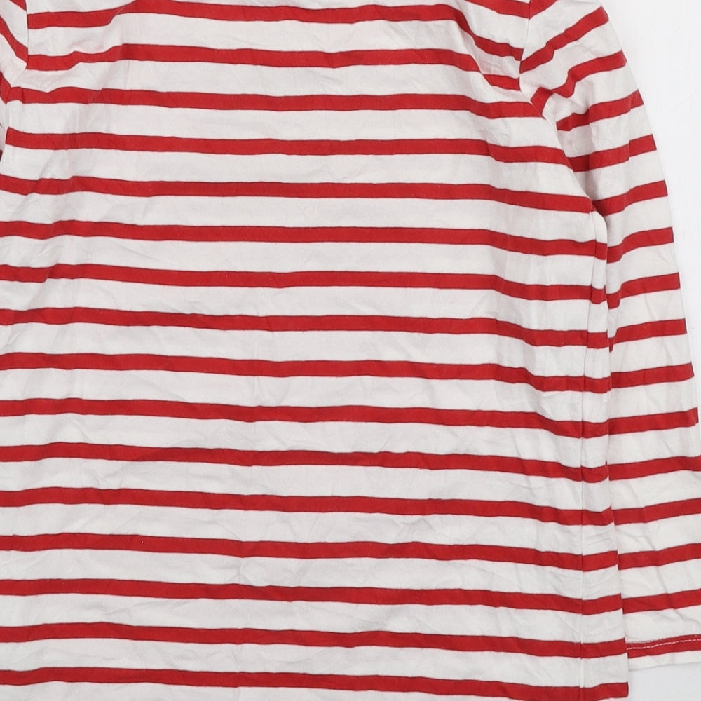 New Look Womens Red Striped Cotton Basic T-Shirt Size 10 Boat Neck