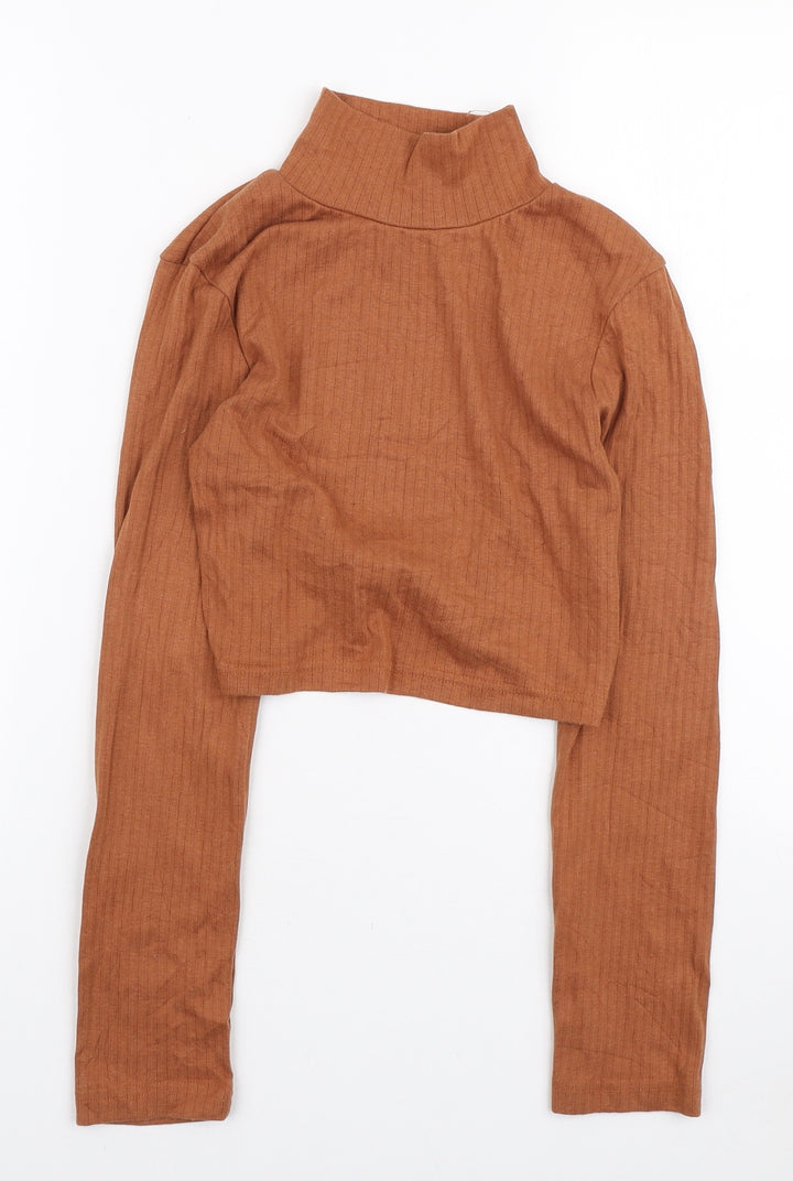 Missguided Womens Brown High Neck Polyester Pullover Jumper Size 10 - Cut Out Back