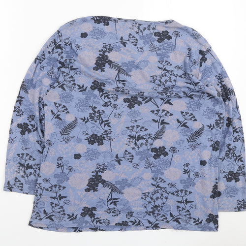 EWM Womens Blue Floral Polyester Basic T-Shirt Size M Round Neck - Lace Neckline