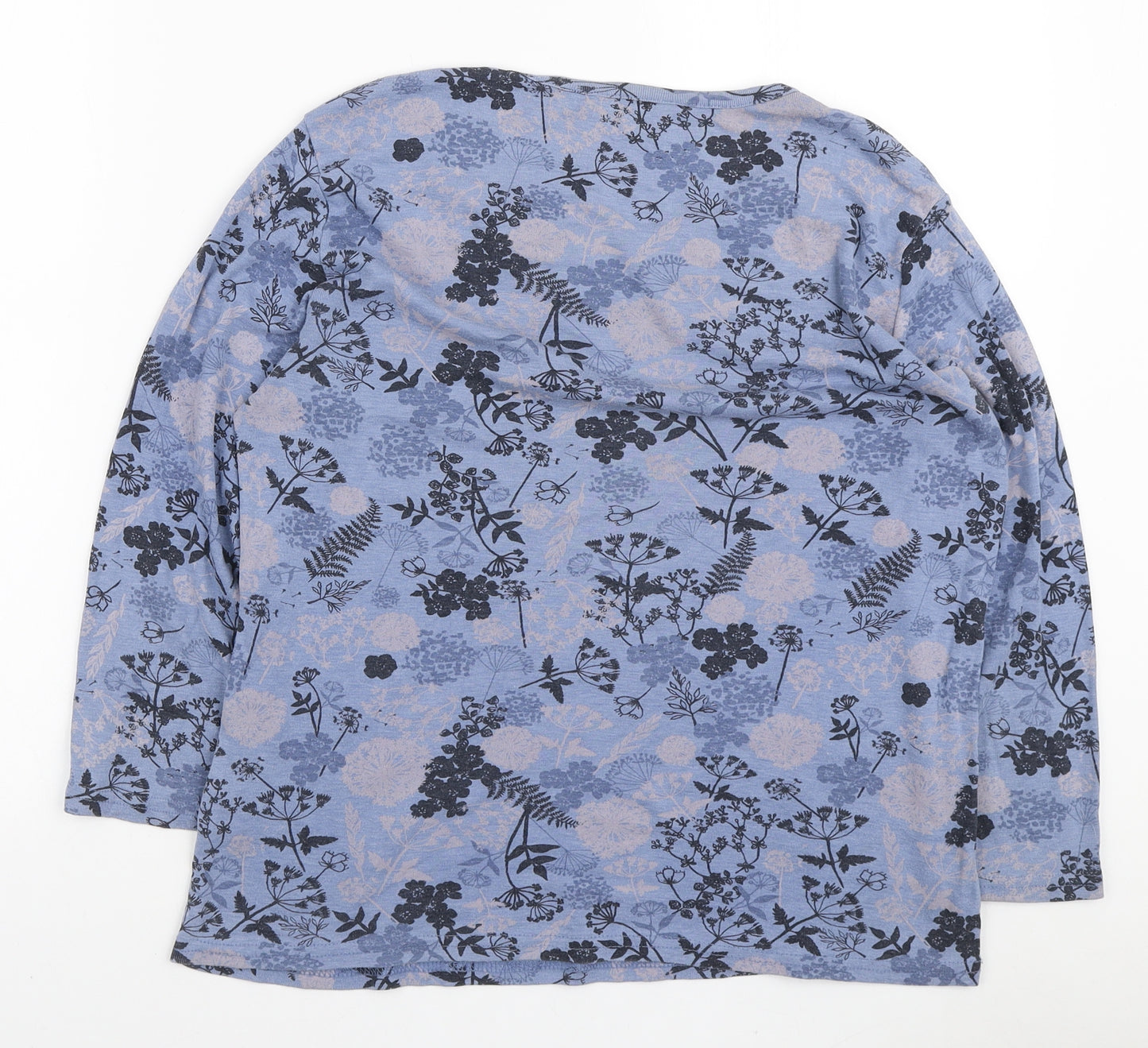 EWM Womens Blue Floral Polyester Basic T-Shirt Size M Round Neck - Lace Neckline