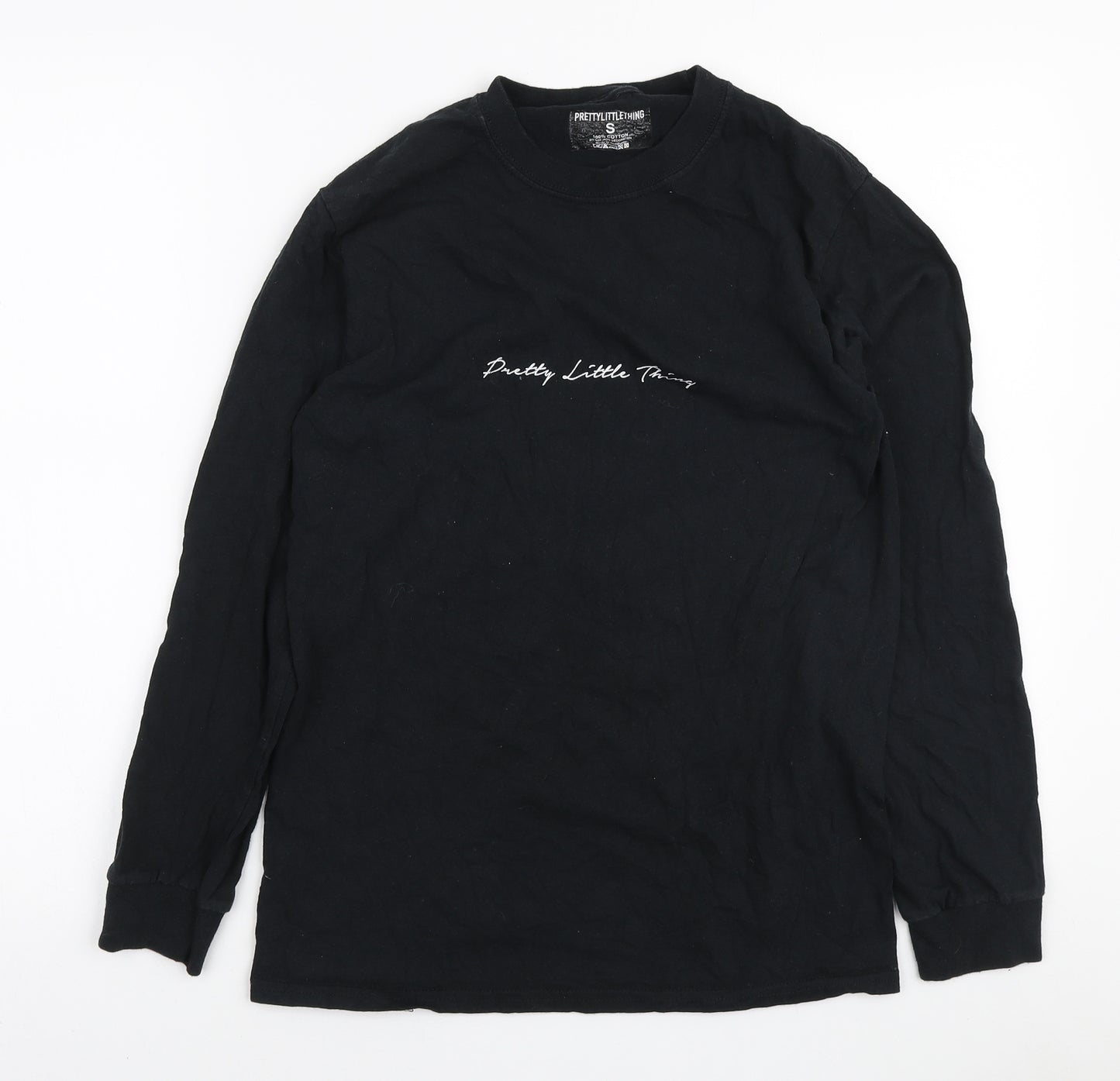 PRETTYLITTLETHING Womens Black Cotton Basic T-Shirt Size S Round Neck - Pretty Little Thing
