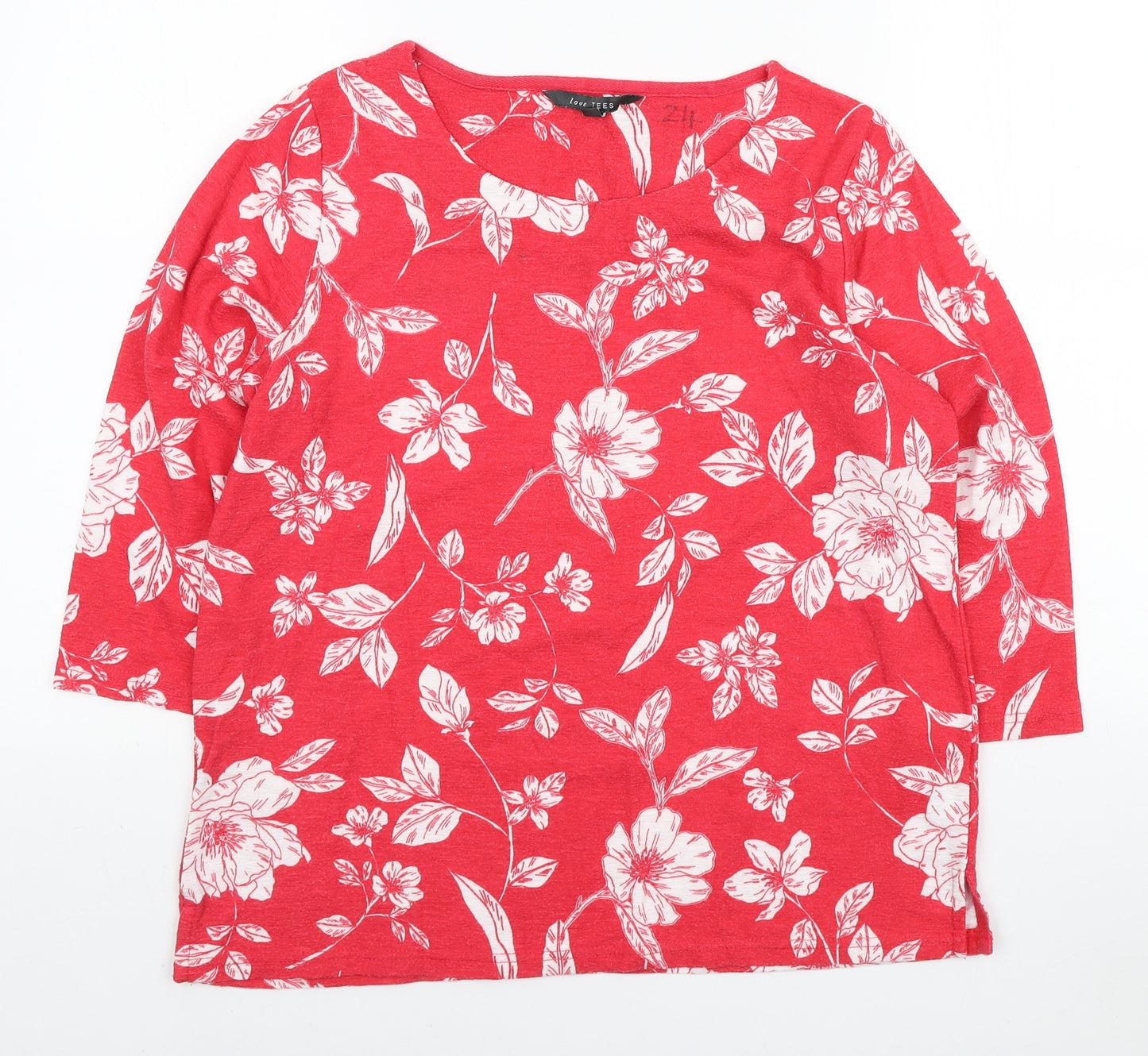 Love Tees Womens Red Floral Polyester Pullover Sweatshirt Size 12 Pullover