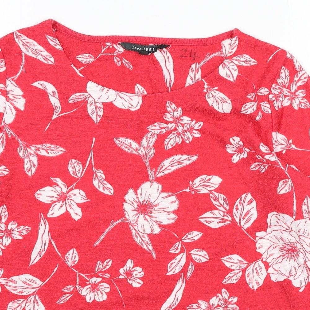 Love Tees Womens Red Floral Polyester Pullover Sweatshirt Size 12 Pullover
