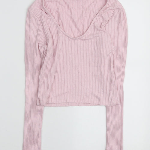 Topshop Womens Pink V-Neck Viscose Pullover Jumper Size 10 - Choker style neck