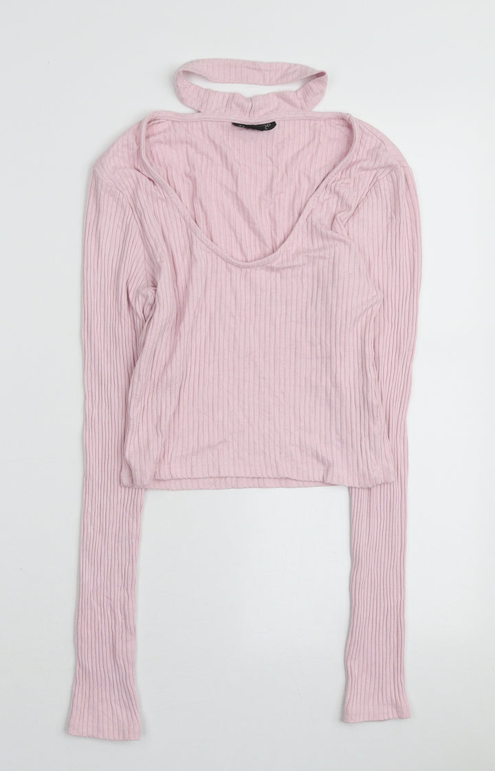 Topshop Womens Pink V-Neck Viscose Pullover Jumper Size 10 - Choker style neck