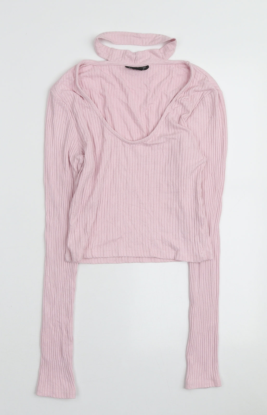 Topshop Womens Pink V-Neck Viscose Pullover Jumper Size 10 - Choker style neck