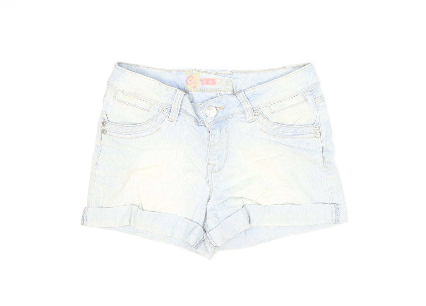 Yes Yes Womens Blue Cotton Hot Pants Shorts Size 8 Regular Zip - Washed look