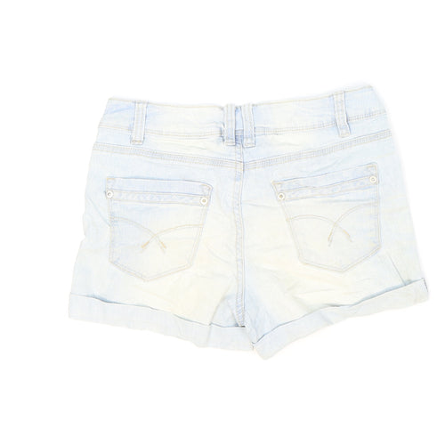 Yes Yes Womens Blue Cotton Hot Pants Shorts Size 8 Regular Zip - Washed look