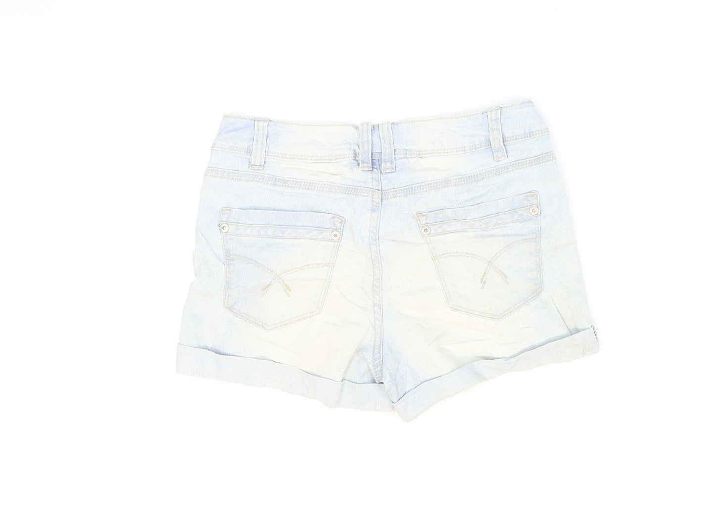 Yes Yes Womens Blue Cotton Hot Pants Shorts Size 8 Regular Zip - Washed look