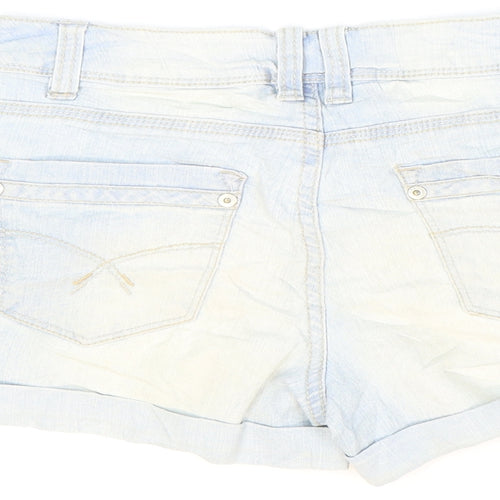 Yes Yes Womens Blue Cotton Hot Pants Shorts Size 8 Regular Zip - Washed look