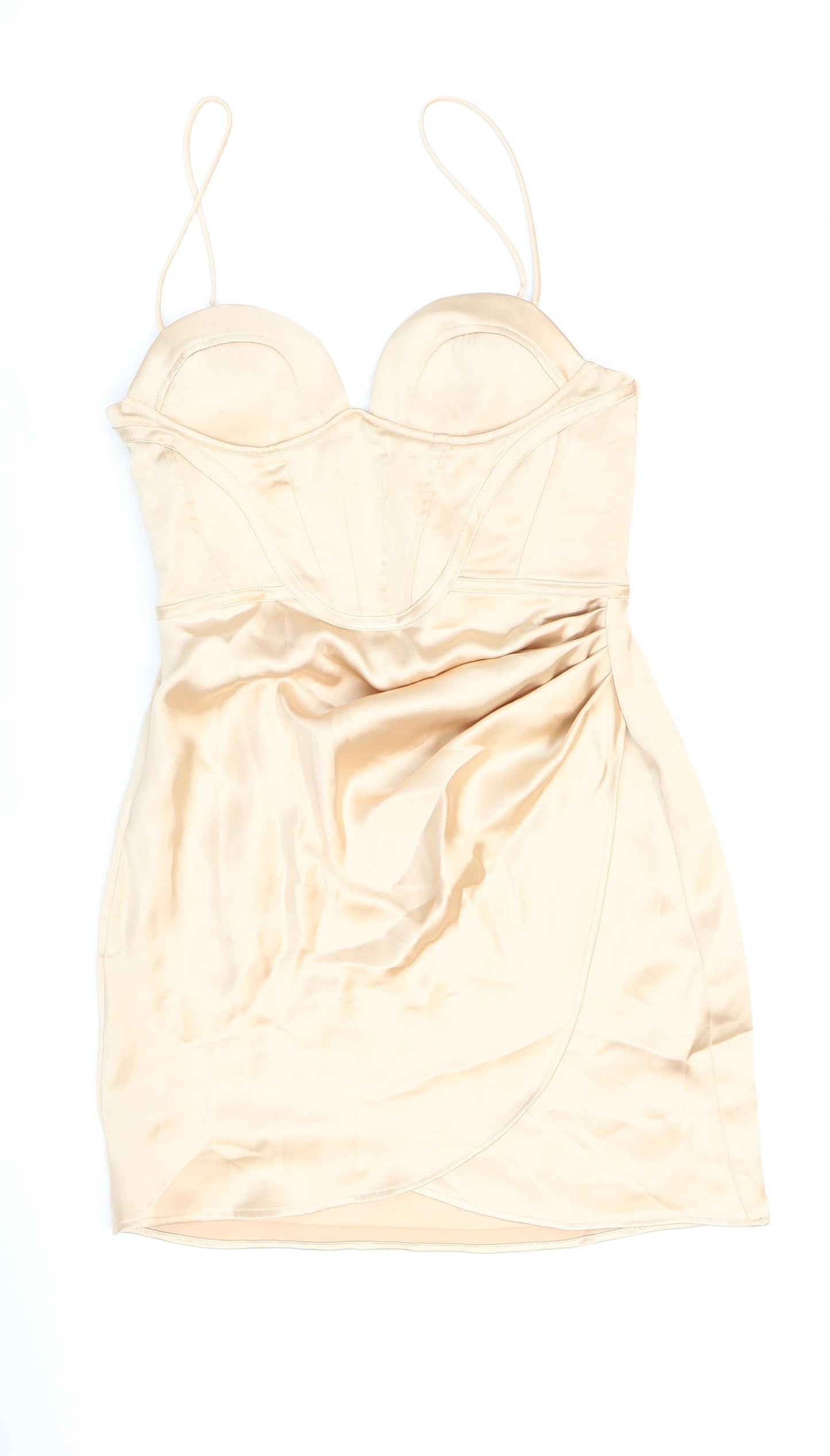 Zara Womens Gold Polyester Bodycon Size 6 Sweetheart Zip - Corset. Metallic