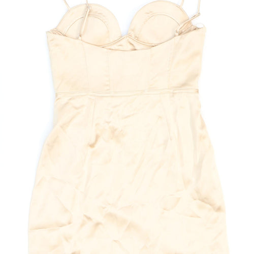 Zara Womens Gold Polyester Bodycon Size 6 Sweetheart Zip - Corset. Metallic