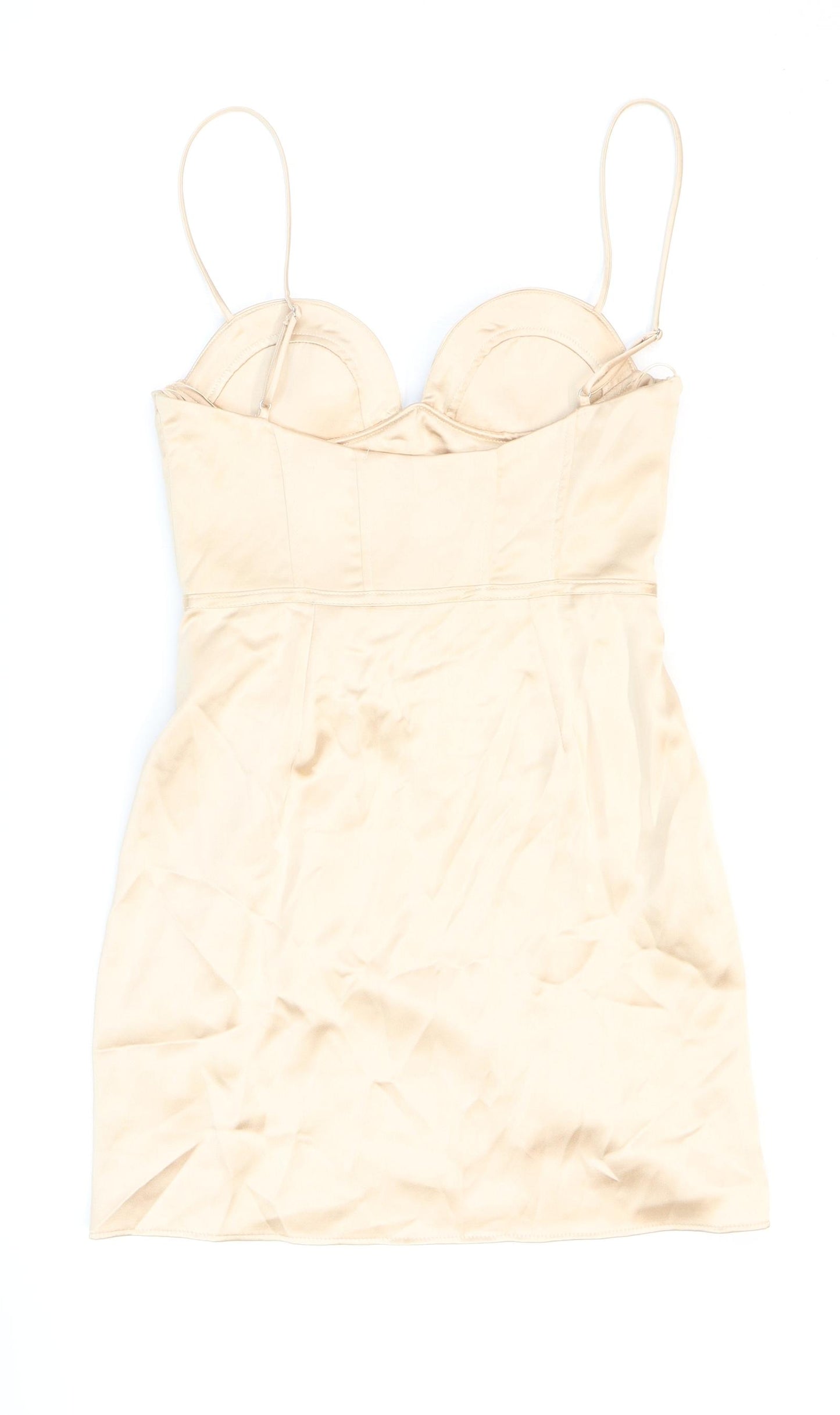 Zara Womens Gold Polyester Bodycon Size 6 Sweetheart Zip - Corset. Metallic