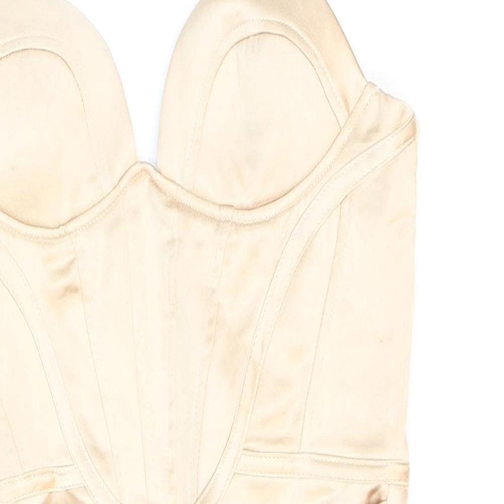 Zara Womens Gold Polyester Bodycon Size 6 Sweetheart Zip - Corset. Metallic