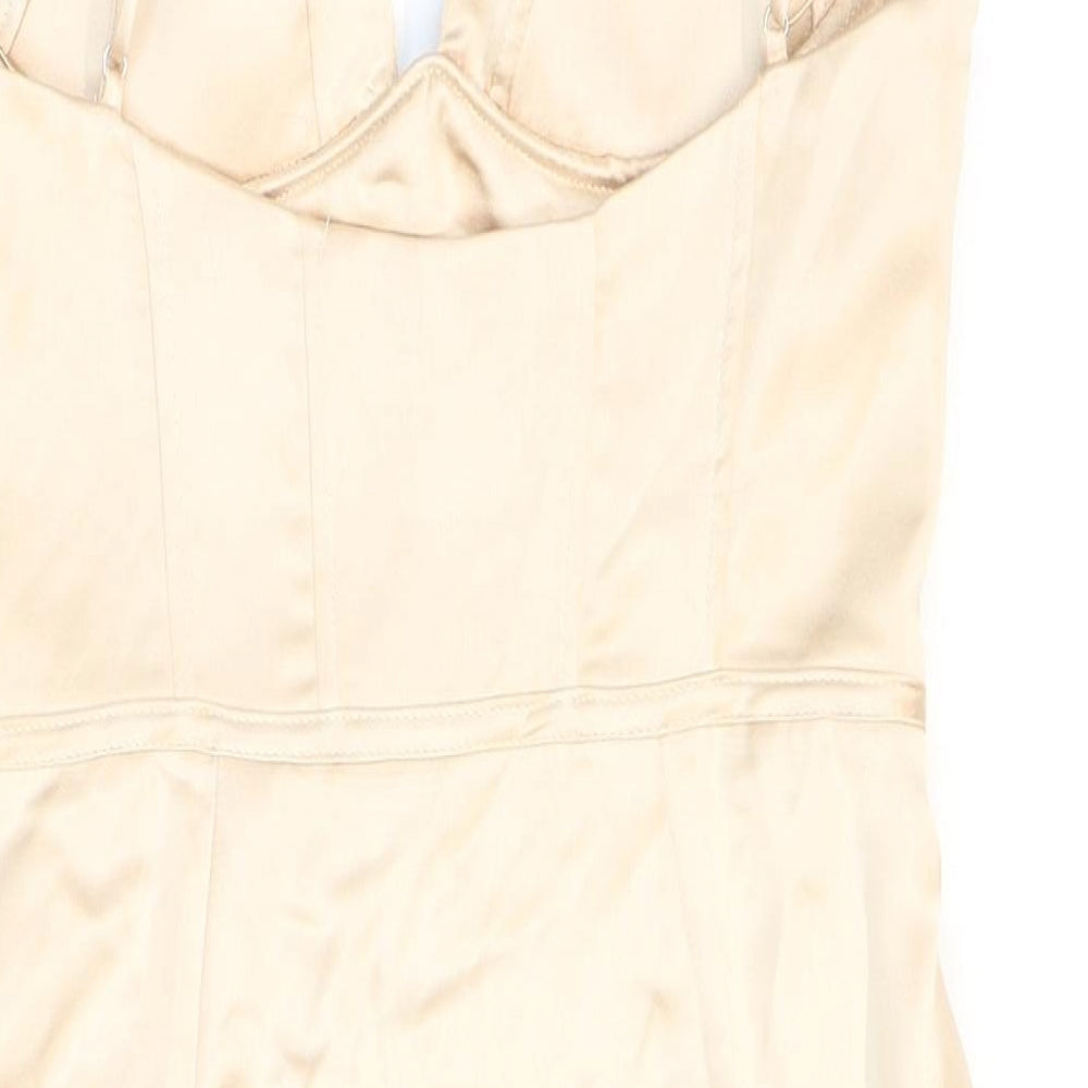 Zara Womens Gold Polyester Bodycon Size 6 Sweetheart Zip - Corset. Metallic