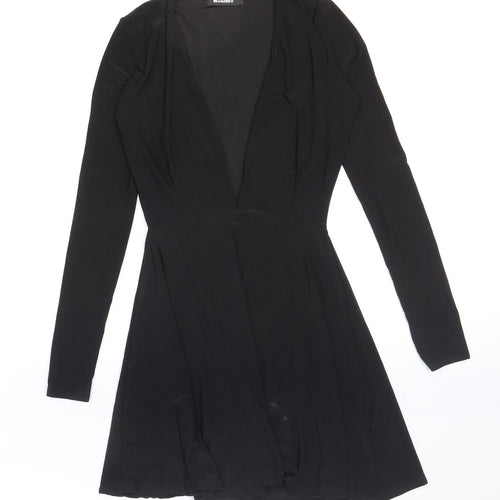 Missguided Womens Black Polyester Skater Dress Size 6 V-Neck Pullover