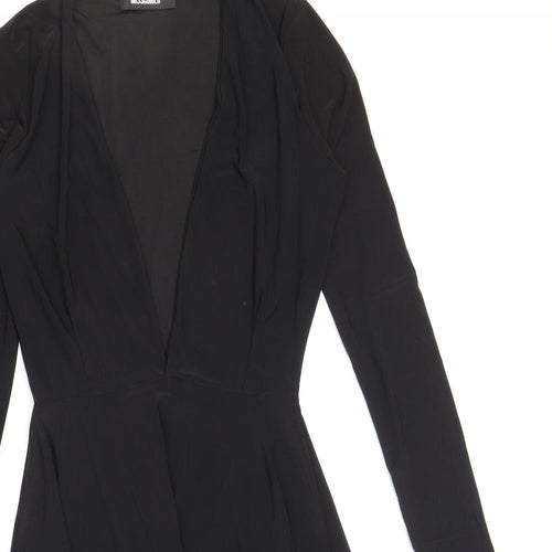 Missguided Womens Black Polyester Skater Dress Size 6 V-Neck Pullover