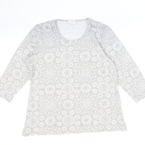 Cotswold Womens Silver Geometric Basic Blouse Size M Round Neck