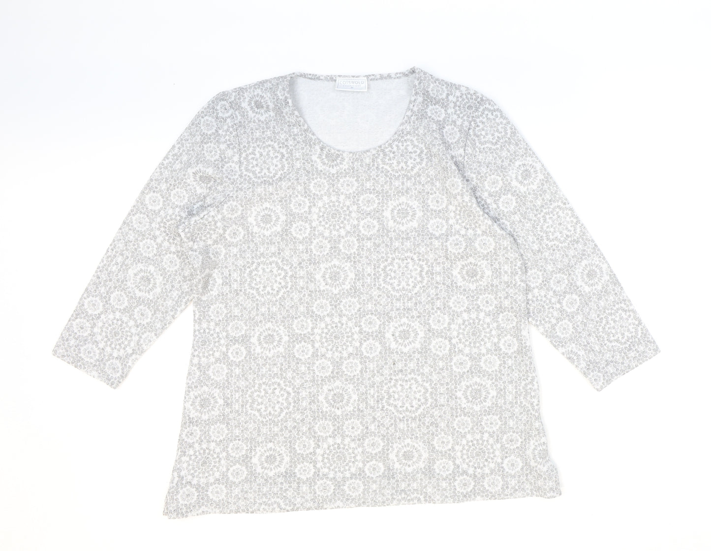 Cotswold Womens Silver Geometric Basic Blouse Size M Round Neck