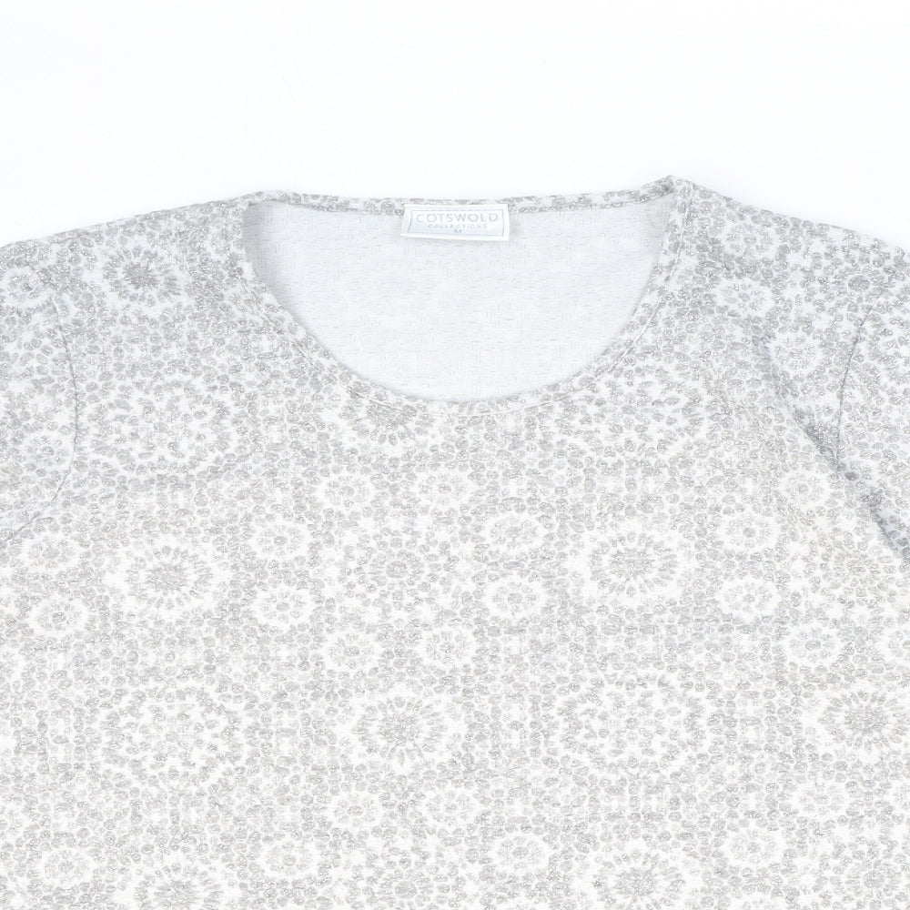 Cotswold Womens Silver Geometric Basic Blouse Size M Round Neck