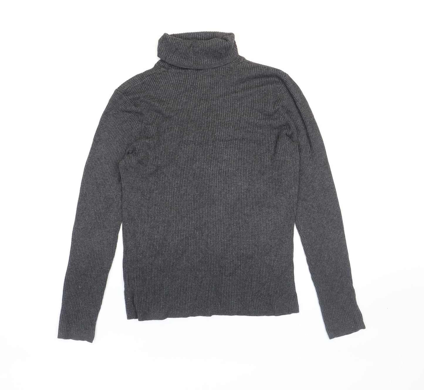 Marks and Spencer Womens Grey Roll Neck Viscose Pullover Jumper Size 12 - Ribbed