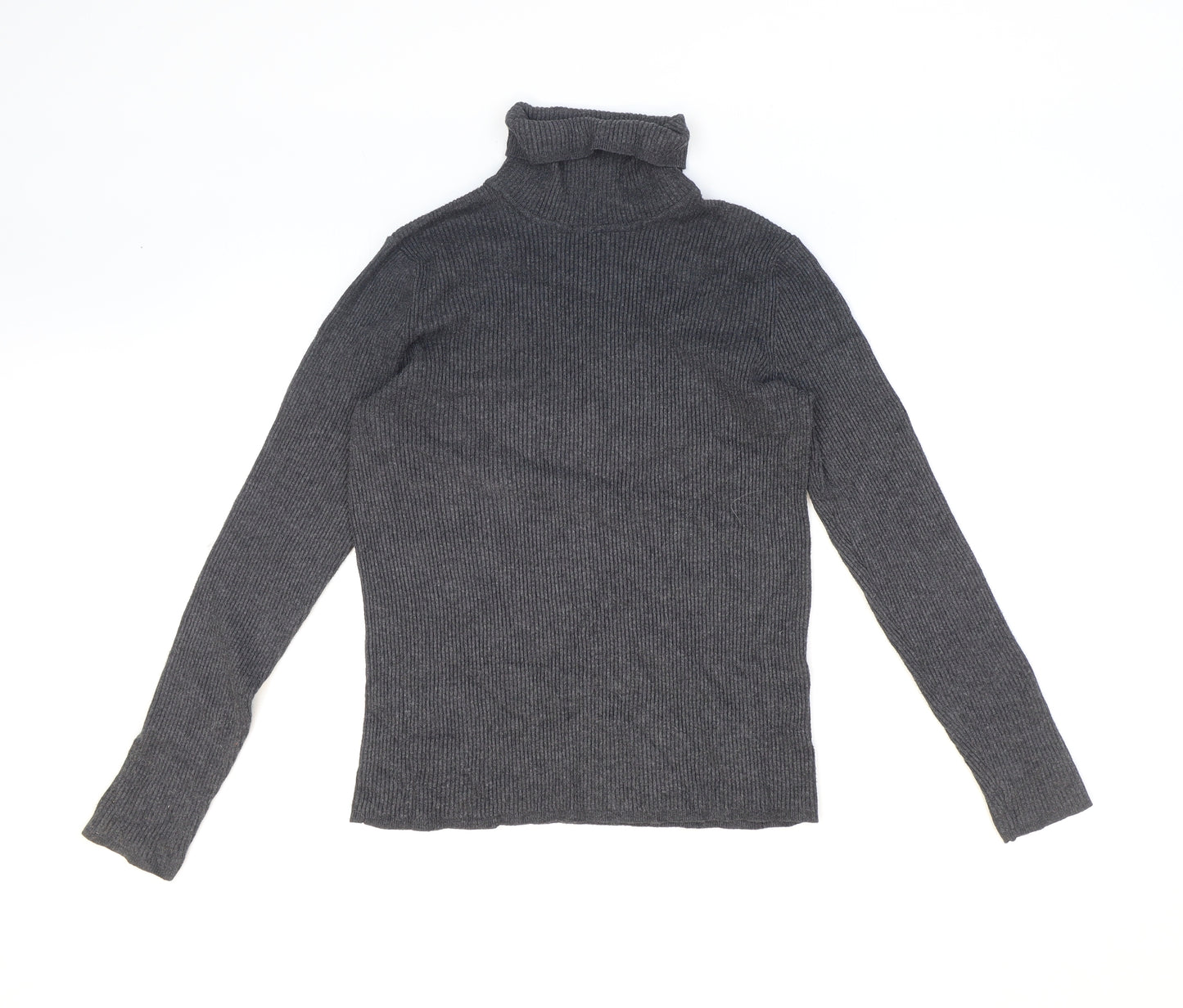 Marks and Spencer Womens Grey Roll Neck Viscose Pullover Jumper Size 12 - Ribbed