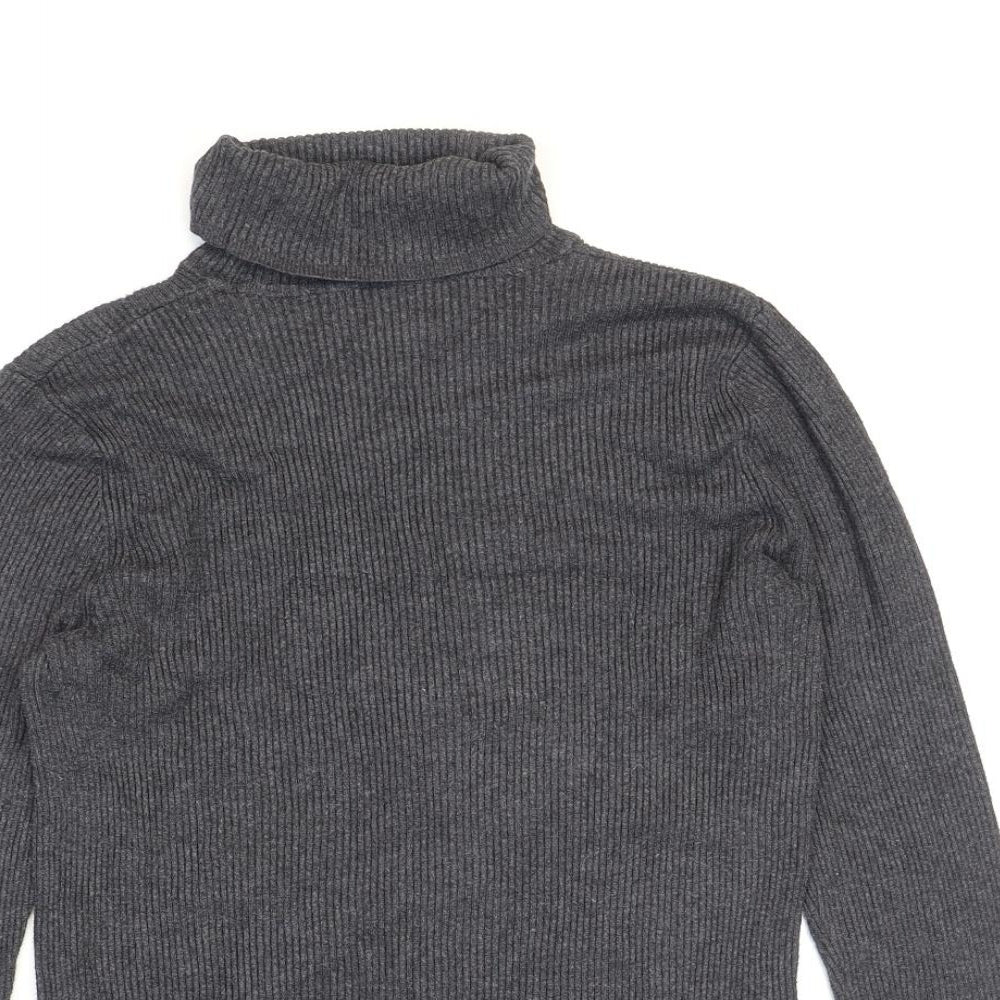 Marks and Spencer Womens Grey Roll Neck Viscose Pullover Jumper Size 12 - Ribbed