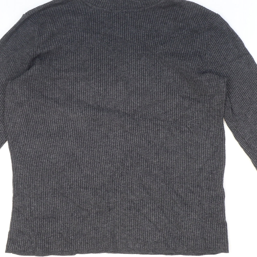 Marks and Spencer Womens Grey Roll Neck Viscose Pullover Jumper Size 12 - Ribbed