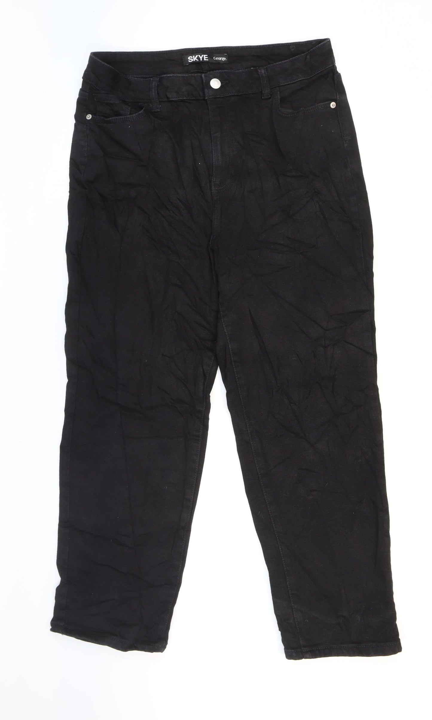 George Womens Black Cotton Wide-Leg Jeans Size 14 L26 in Regular Zip