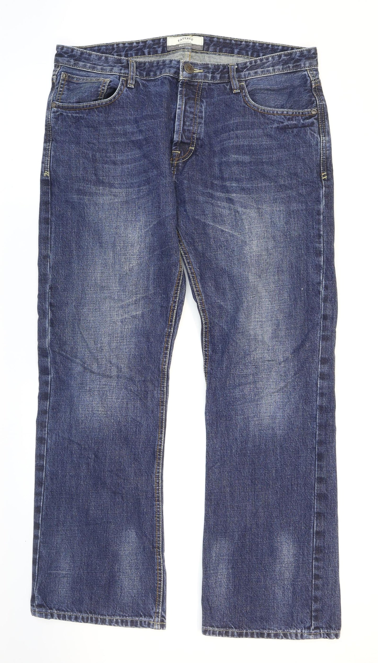 Fat Face Mens Blue Cotton Bootcut Jeans Size 36 L31 in Regular Zip