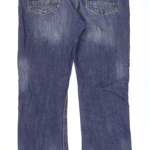 Fat Face Mens Blue Cotton Bootcut Jeans Size 36 L31 in Regular Zip