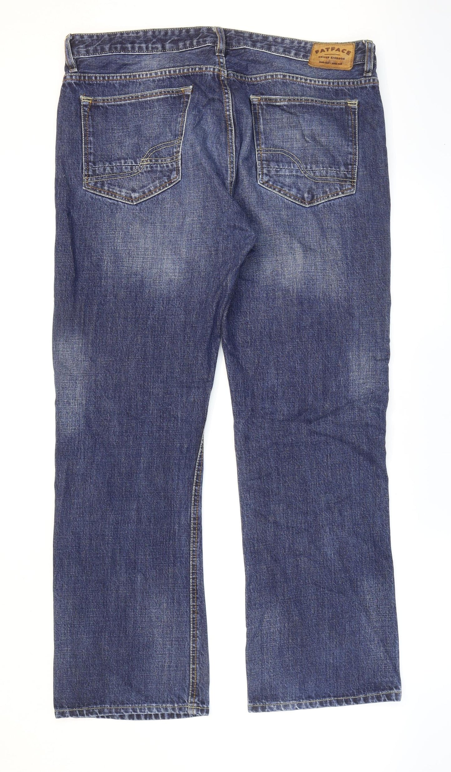 Fat Face Mens Blue Cotton Bootcut Jeans Size 36 L31 in Regular Zip